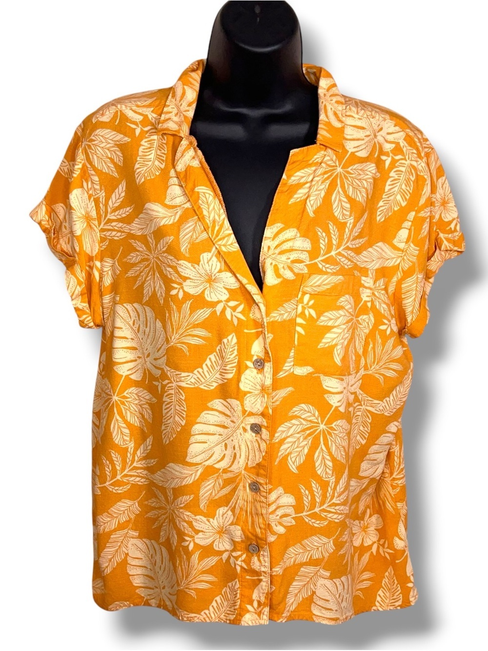 Medium Sonoma Orange Tropical Short Sleeve Shirt Womens Hawaiian Rayon Floral
